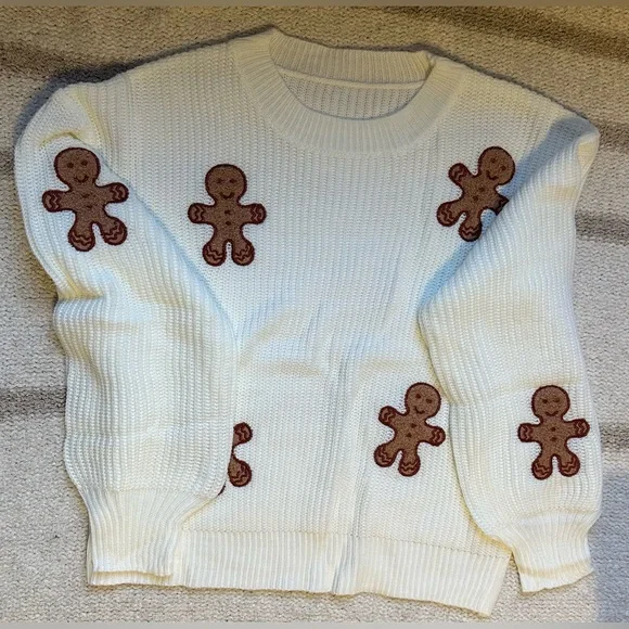 White Sweater with Gingerbread Accents - Picture 7 of 11